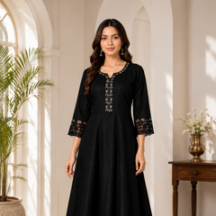 Classic Black Cotton Anarkali Co-ord Set