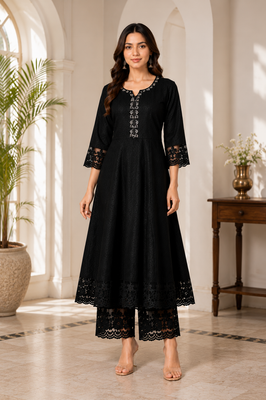 Classic Black Cotton Anarkali Co-ord Set