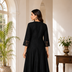 Classic Black Cotton Anarkali Co-ord Set