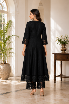Classic Black Cotton Anarkali Co-ord Set