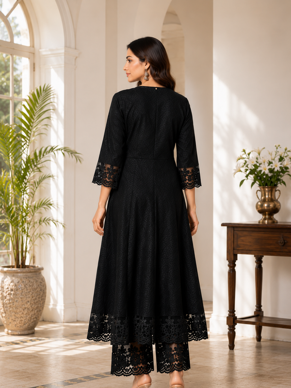 Classic Black Cotton Anarkali Co-ord Set
