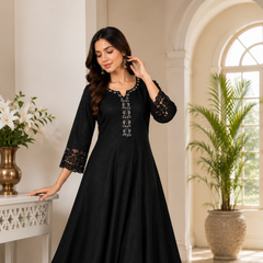 Classic Black Cotton Anarkali Co-ord Set