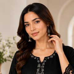 Classic Black Cotton Anarkali Co-ord Set