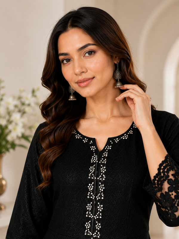 Classic Black Cotton Anarkali Co-ord Set