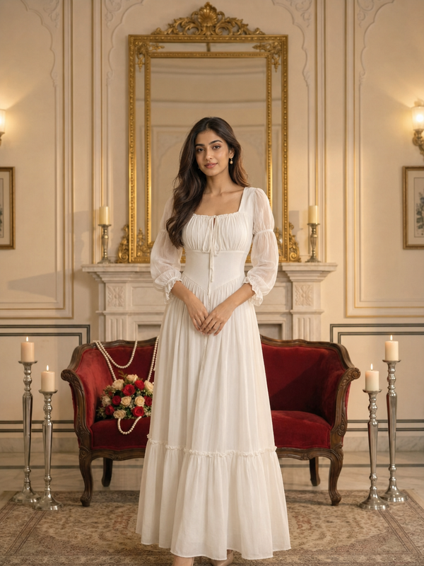 Indolady Snowfall Grace White Party Dress