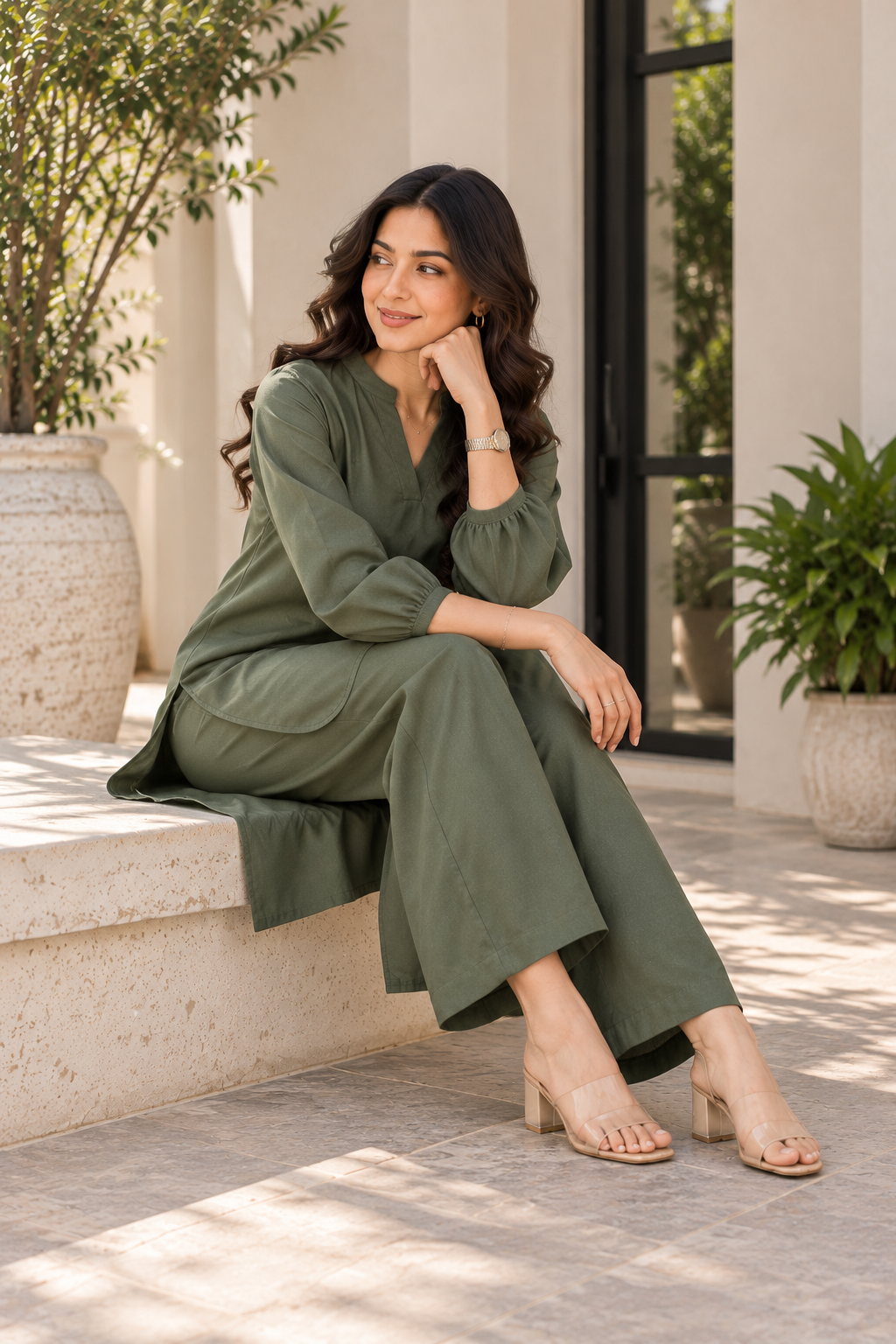 Olive Green Cotton Co-Ord Set