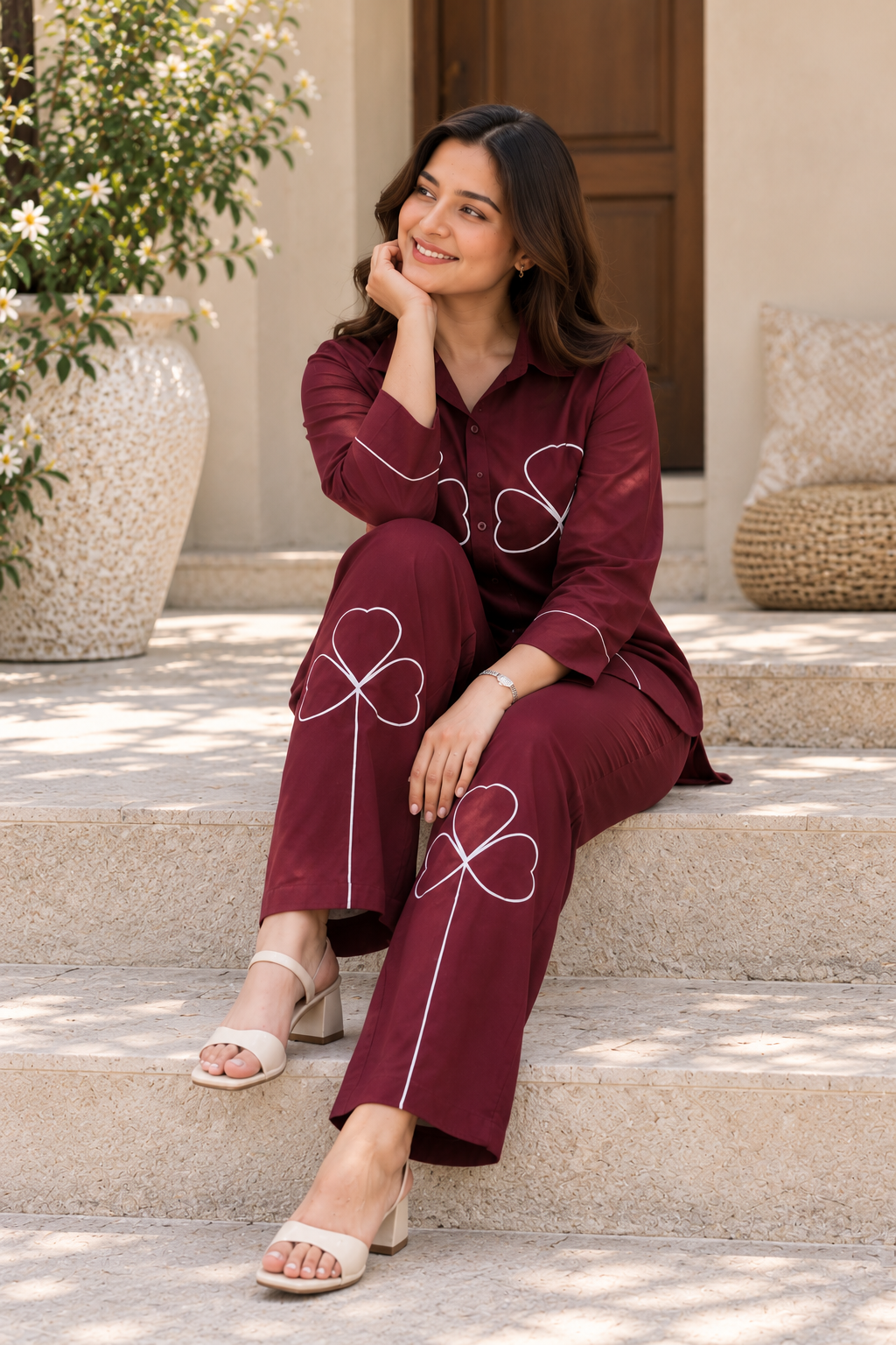 Maroon Garden Cotton Co-Ord Set