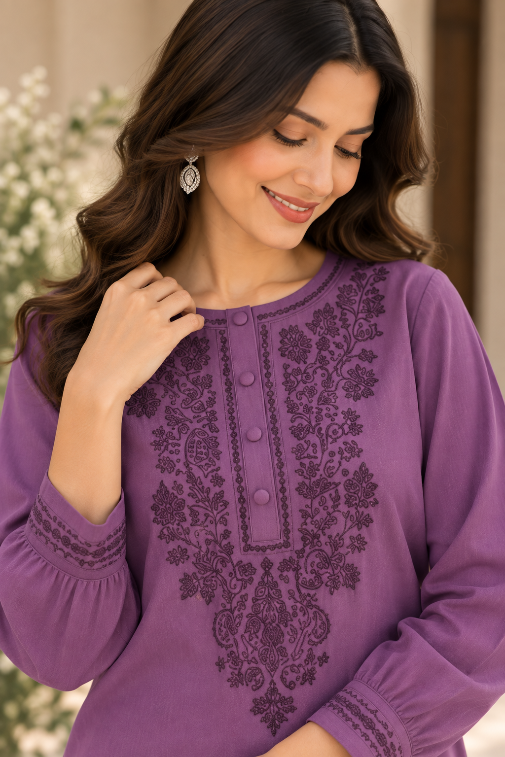 Mauve Embroidered Cotton Co-Ord Set