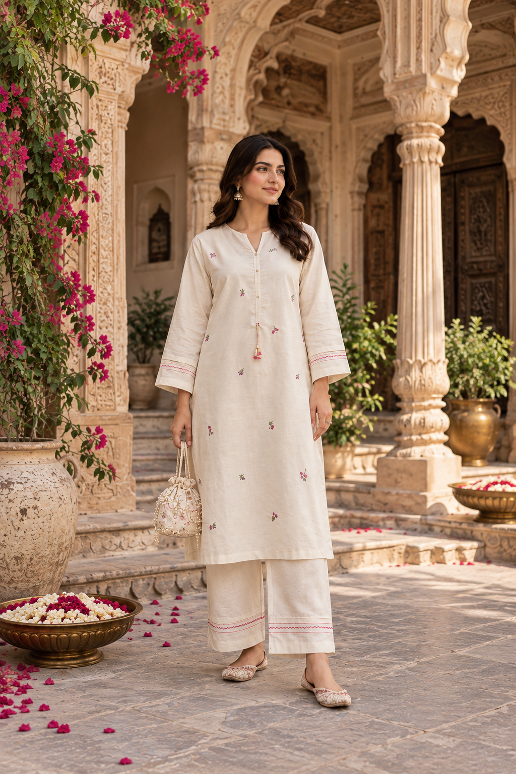Ivory Floral Charm Cotton Co-Ord Set