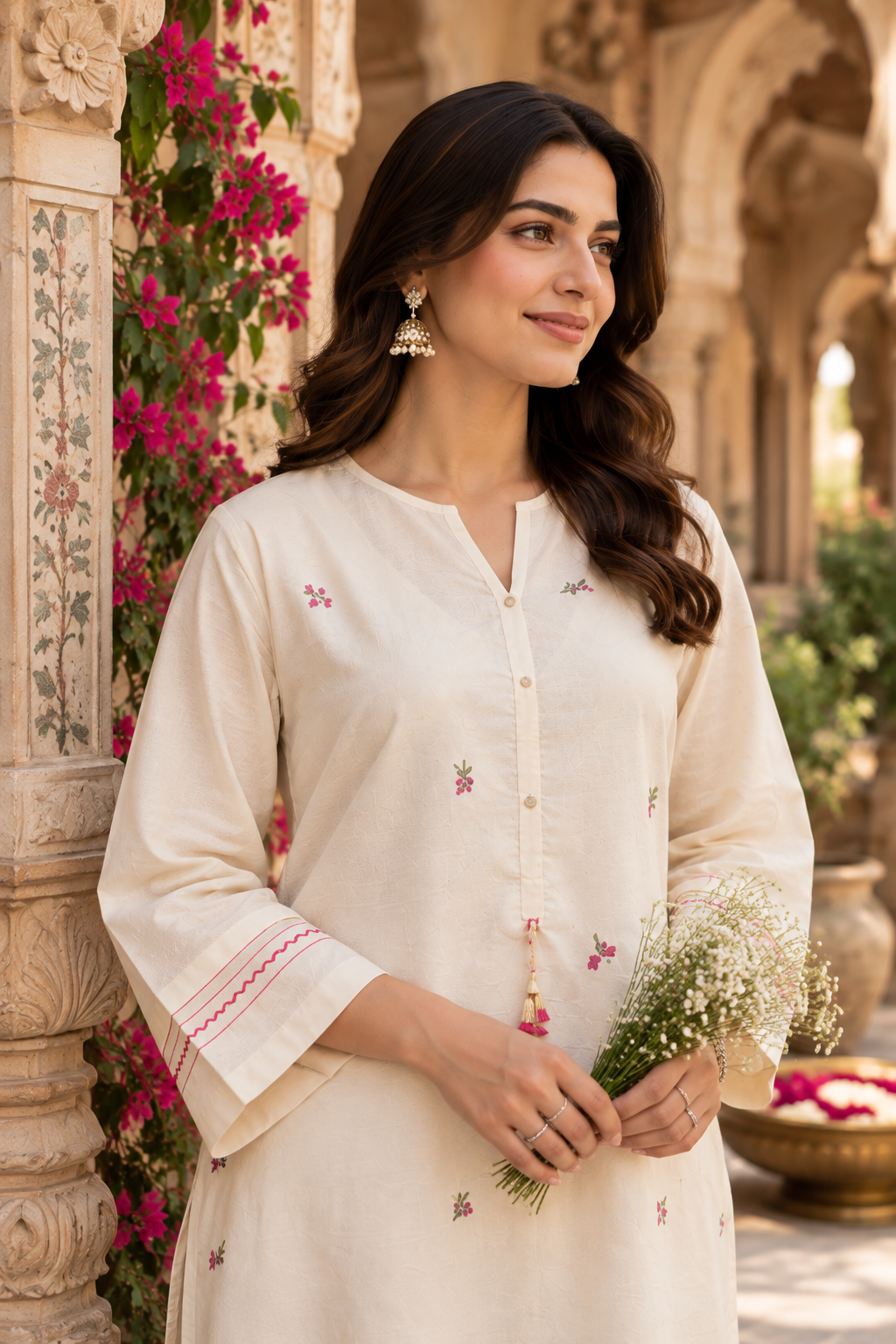 Ivory Floral Charm Cotton Co-Ord Set