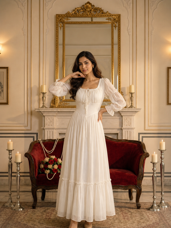 Indolady Snowfall Grace White Party Dress