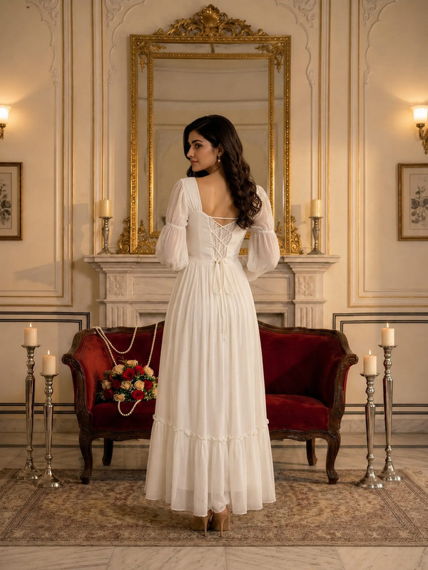 Indolady Snowfall Grace White Party Dress