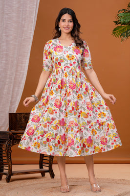 Indolady Blush Blossom Cotton Floral Maternity Gown