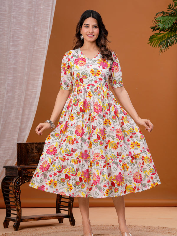 Indolady Blush Blossom Cotton Floral Maternity Gown