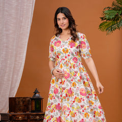 Indolady Blush Blossom Cotton Floral Maternity Gown