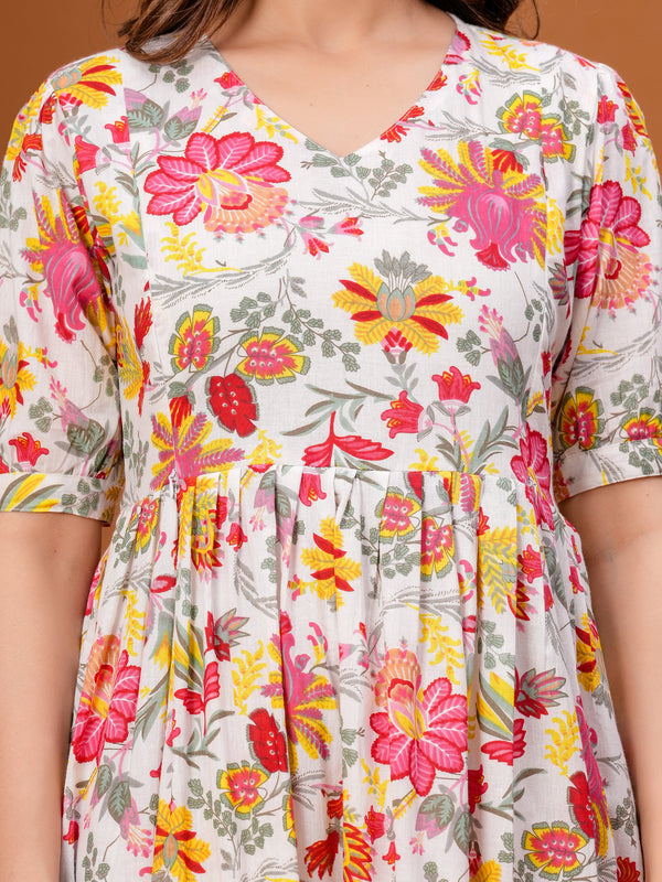 Indolady Blush Blossom Cotton Floral Maternity Gown