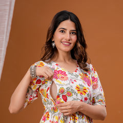 Indolady Blush Blossom Cotton Floral Maternity Gown