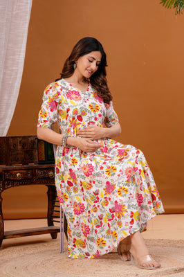 Indolady Blush Blossom Cotton Floral Maternity Gown