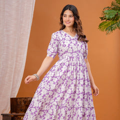 Indolady Purple Cotton Floral Maternity Gown