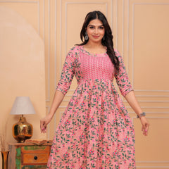 Pink Petals Comfort-Fit Cotton Maternity Gown