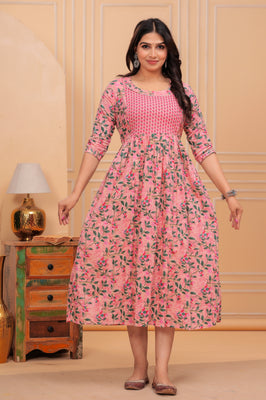 Pink Petals Comfort-Fit Cotton Maternity Gown