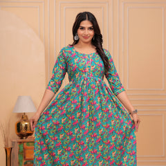 Urban Floral Green Cotton Maternity Maxi Gown