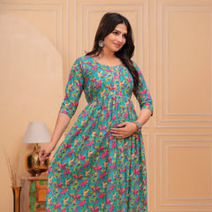 Urban Floral Green Cotton Maternity Maxi Gown