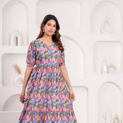 Indolady Multicolor Cotton  Maternity Gown