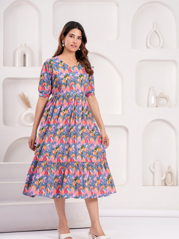 Indolady Multicolor Cotton  Maternity Gown