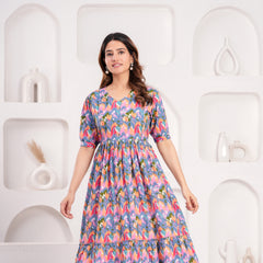 Indolady Multicolor Cotton  Maternity Gown