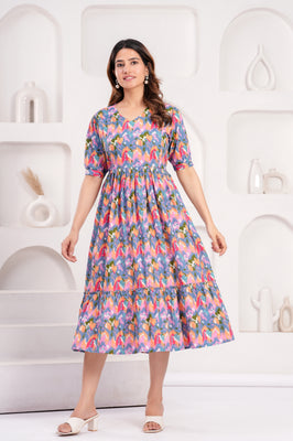 Indolady Multicolor Cotton  Maternity Gown