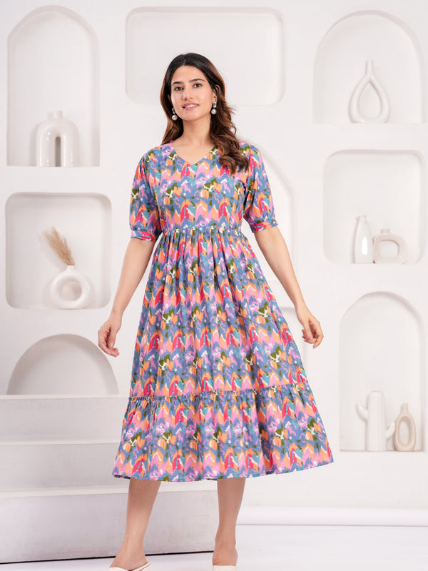 Indolady Multicolor Cotton  Maternity Gown