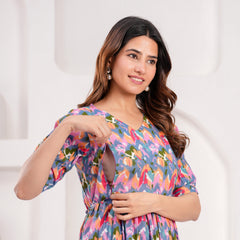 Indolady Multicolor Cotton  Maternity Gown