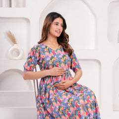 Indolady Multicolor Cotton  Maternity Gown