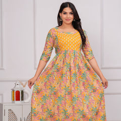 Boho Bloom Mustard Cotton Maternity Gown