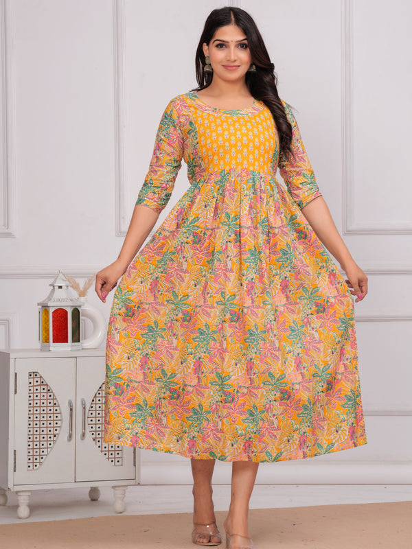 Boho Bloom Mustard Cotton Maternity Gown