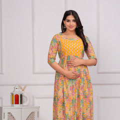Boho Bloom Mustard Cotton Maternity Gown