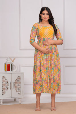 Boho Bloom Mustard Cotton Maternity Gown