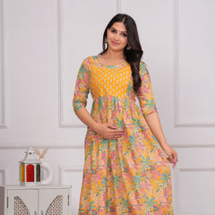 Boho Bloom Mustard Cotton Maternity Gown