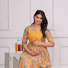Boho Bloom Mustard Cotton Maternity Gown
