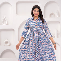 Comfort Fit Printed Cotton Stand Collar Maternity Dress
