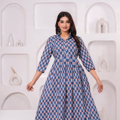 Breathable Cotton Floral Stand Collar Maternity Maxi