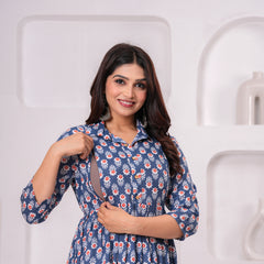 Breathable Cotton Floral Stand Collar Maternity Maxi