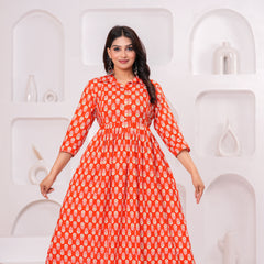 Premium Cotton Floral Maternity Dress with Stand Collar