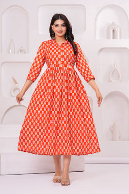 Premium Cotton Floral Maternity Dress with Stand Collar