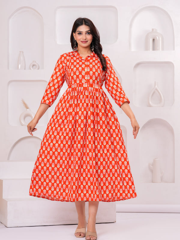 Premium Cotton Floral Maternity Dress with Stand Collar