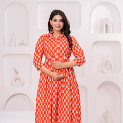 Premium Cotton Floral Maternity Dress with Stand Collar