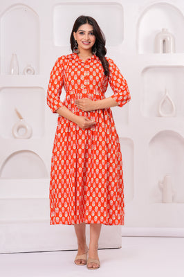 Premium Cotton Floral Maternity Dress with Stand Collar