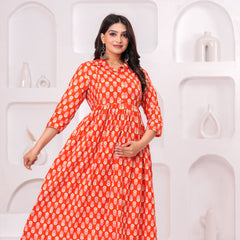 Premium Cotton Floral Maternity Dress with Stand Collar