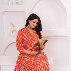 Premium Cotton Floral Maternity Dress with Stand Collar
